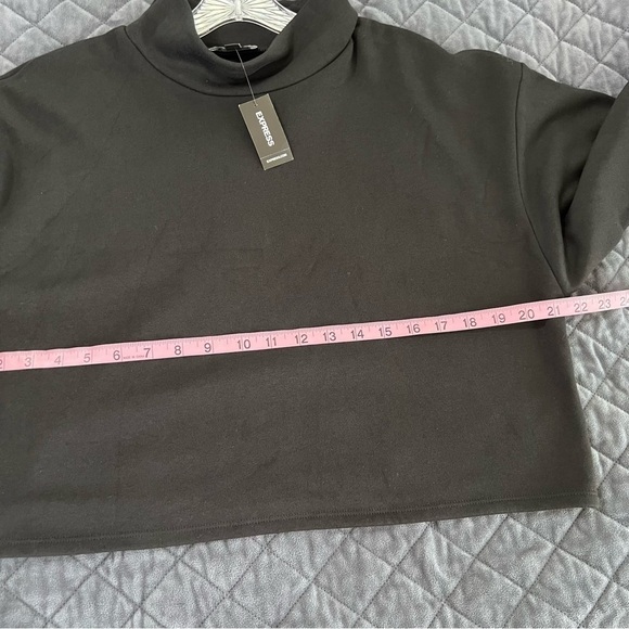 Express Sweater Women Large Mock Neck Fleece Black Crop Long Sleeve GG - Picture 8 of 9